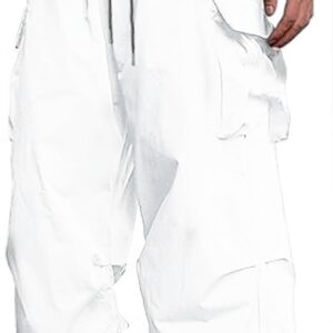 Men's Casual Cargo Pants Elastic Waist Drawstring Street Hip Hop Trousers with Pockets