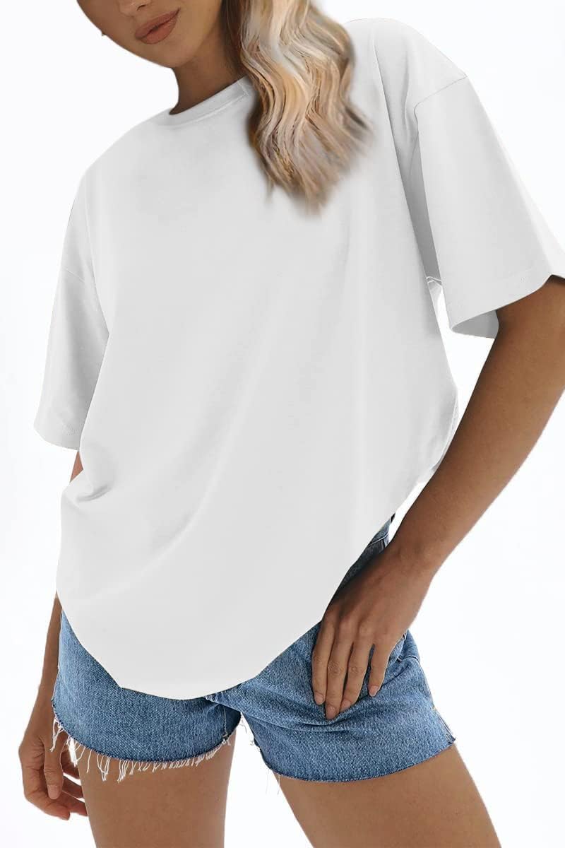 Womens T Shirts Loose Fit Crewneck Short Sleeve Tops Summer Casual Blouse 2026 Y2K Basic Tee Beach - Image 2