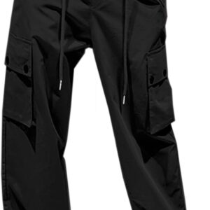 Girls&Womens High Waist Parachute Pants Y2K Cargo Trousers with Pockets 6 Years-Women 2XL