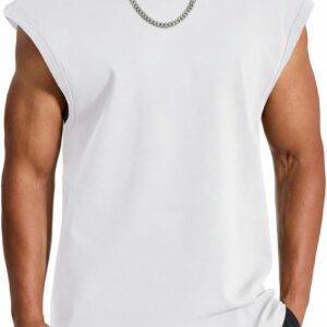 Mens Sleeveless Tee Shirts Casual Stylish Workout Tank Tops Losse Fit Muscle Shirt for Basketball White 2XL