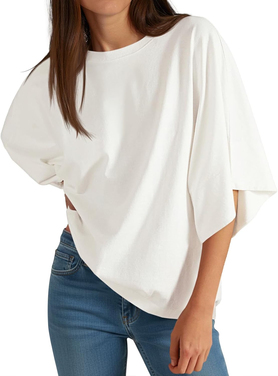 Womens Half Sleeve T-Shirts Summer Casual Crew Neck Tshirt Loose Fit Side Slit Tee Tops