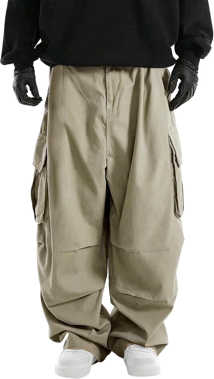 Men's Baggy Cargo Pants Elastic Waist Drawstring Parachute Cargo Pants Casual Joggers Hiking Pants with Pockets - Image 2
