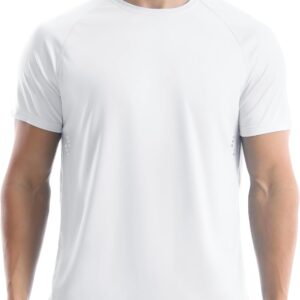 Men's UPF 50+ Swim Shirts, Sun tection Short Sleeve Rash Guard, Quick Dry T-Shirt for Fishing and Surfing