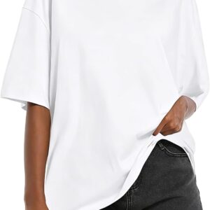 Womens  T-Shirts, Cotton Short Sleeve Workout Tops Crewneck Loose Fit Casual Drop Shoulder Gym Tees