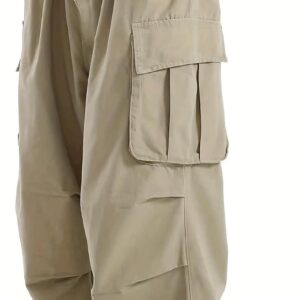 Men's Baggy Cargo Pants Elastic Waist Drawstring Parachute Cargo Pants Casual Joggers Hiking Pants with Pockets
