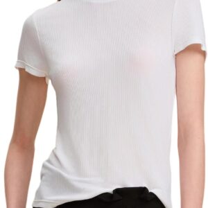 Womens Basic 100% Silk T Shirts Slim Fit Ribbed Tops Tee | Summer Short Sleeve Crew Neck Tshirts,Casual Fashion Blouse,Ladies Solid Shirt,Lightweight Mulberry Silk Elegant Outfits