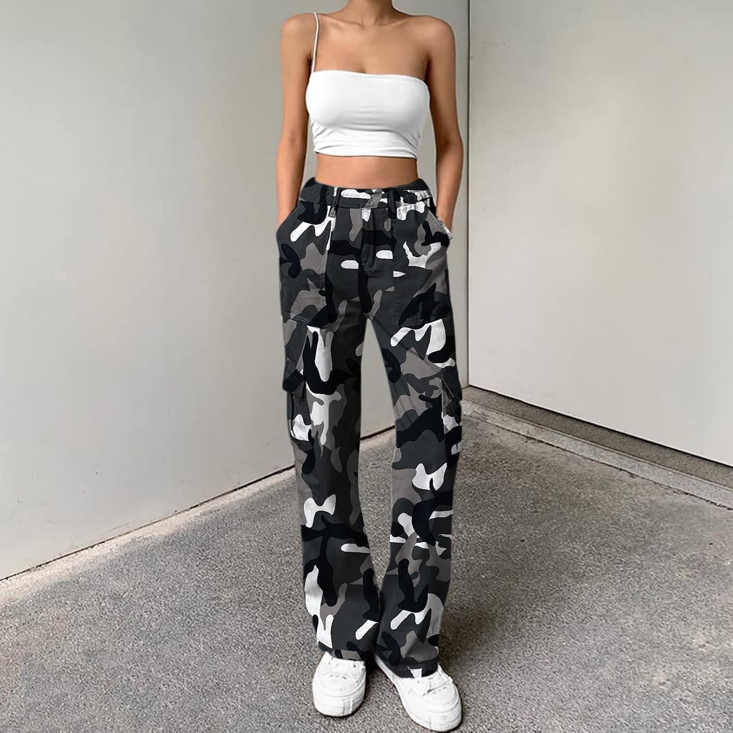 Cargo Pants for Women High Waisted Casual Pants Baggy Stretchy Wide Leg Y2K Streetwear with 6 Pockets - Image 2