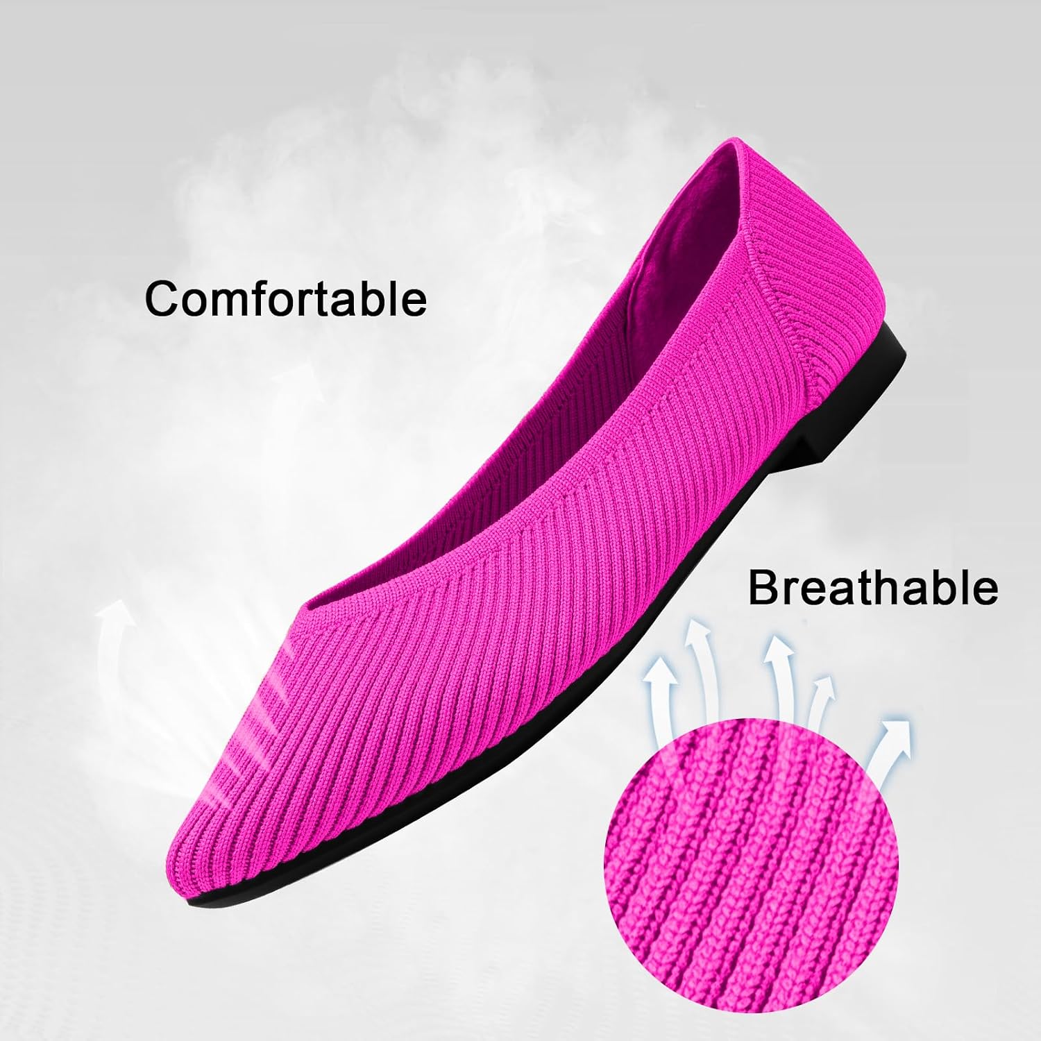 Women's Flats Shoes Pointed Toe Knit Ballet Comfortable Dressy Slip On Flat - Image 2