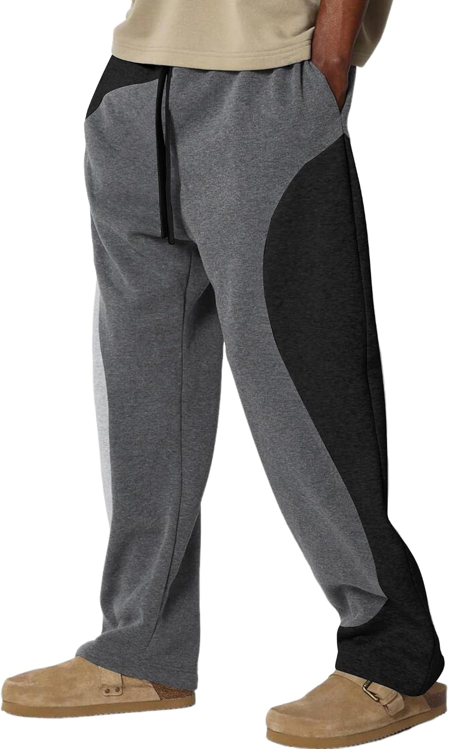 Men's Baggy Sweatpants Color Block Irregular Patchwork Drawstring Sweatpants Casual Wide Leg Lounge Pants - Image 2