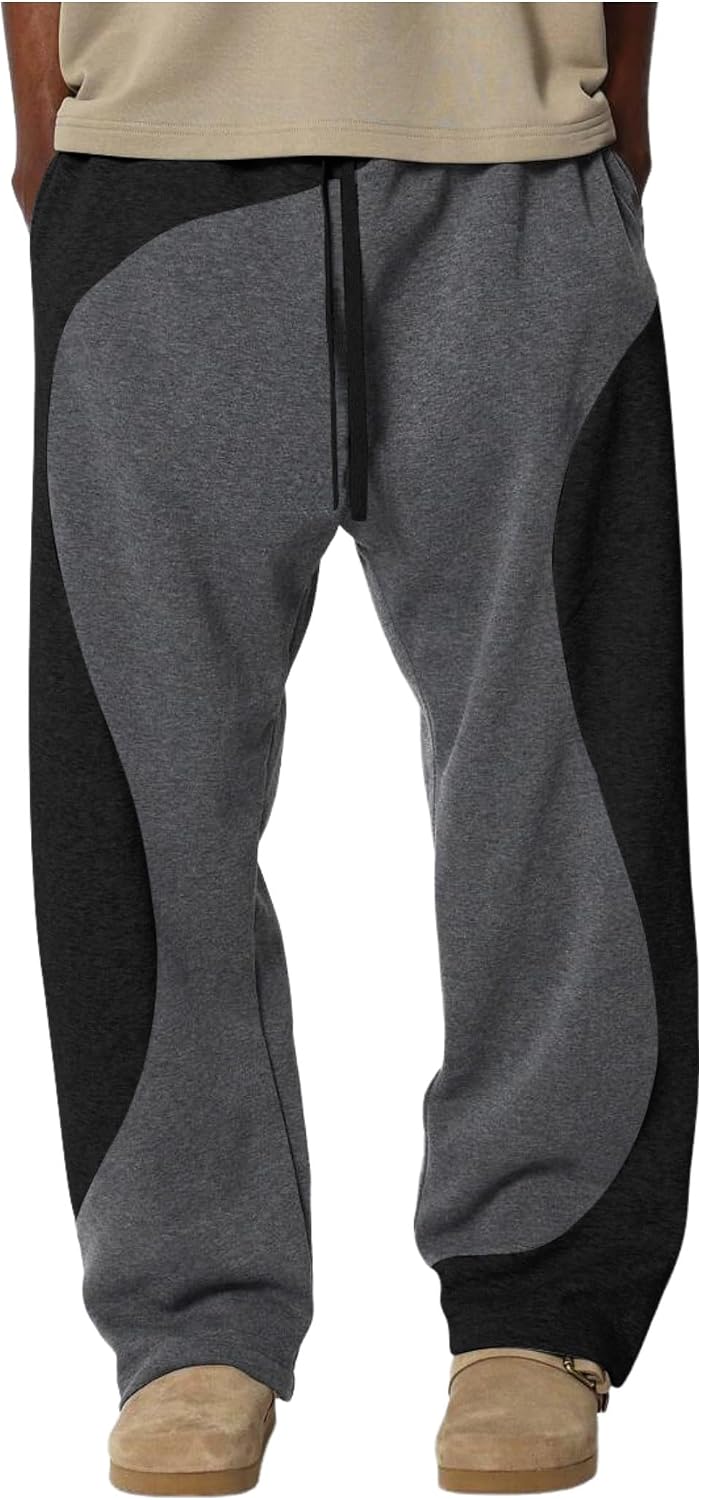 Men's Baggy Sweatpants Color Block Irregular Patchwork Drawstring Sweatpants Casual Wide Leg Lounge Pants