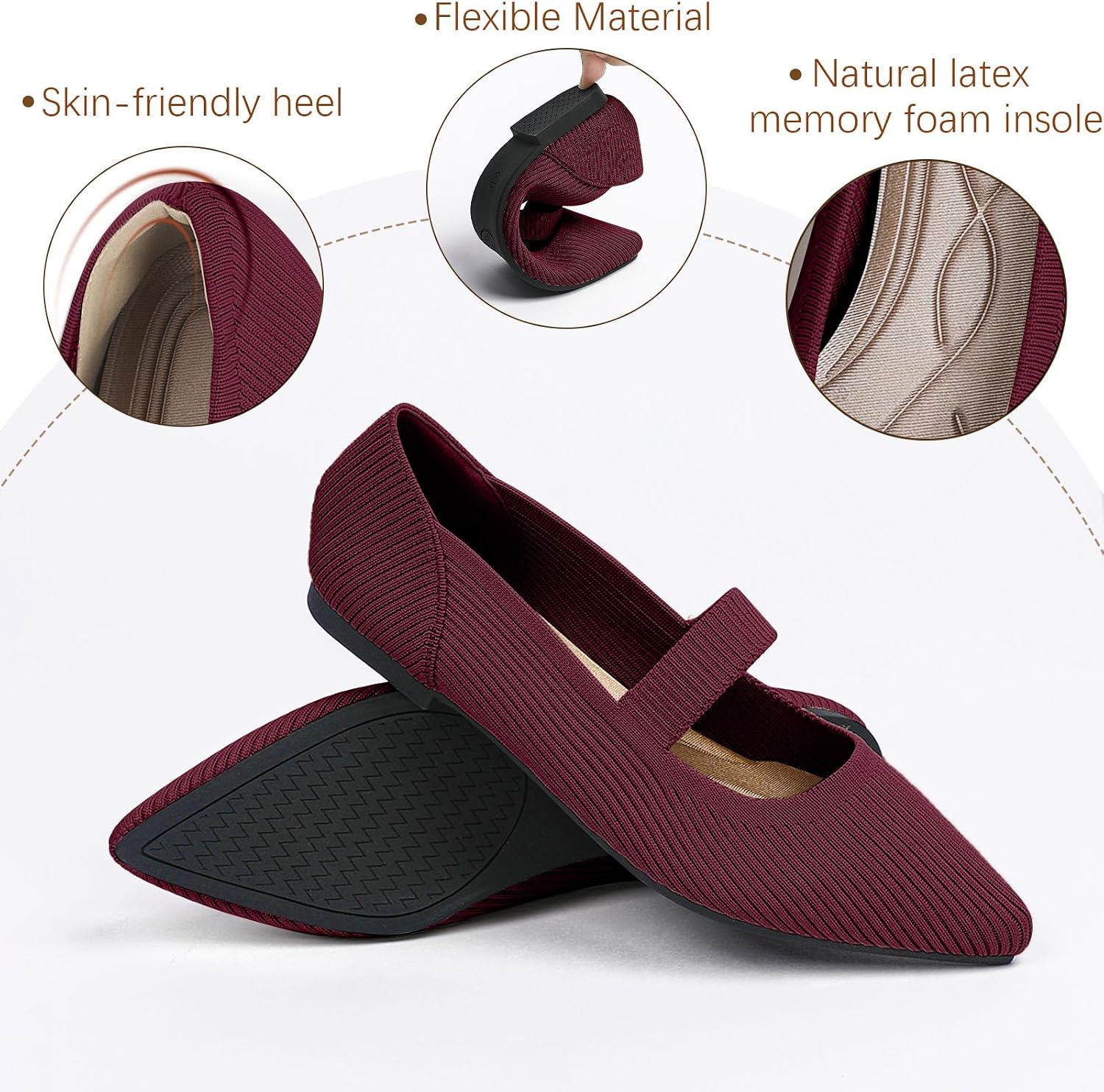 Women's Flats Shoes Pointed Toe Knit Washable Ballet Comfortable Dressy Flat - Image 2