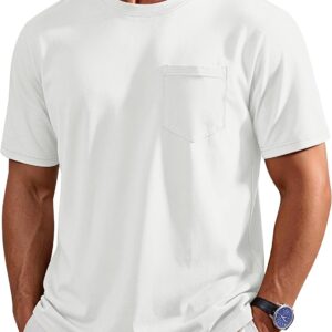 Mens T-Shirts Cotton Short Sleeve Crew Neck Pocket Tee Shirt | Pure Cotton, Soft Breathable, Regular Fit, Casual Daily Wear, Convenient Chest Pocket, Suitable for Casual Daily Commute