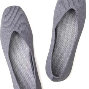 Womens Casual Flat Shoes Square Toe Shoes Knitted Work Flat Comfort Dressy Flat Shoes for Daily Washable